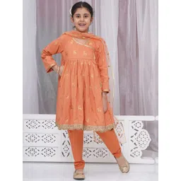 Little Bansi Girls Printed Pleated Pure Cotton Anarkali Kurta with Pyjamas & Dupatta-picture-30