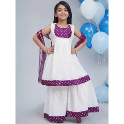 Little Bansi Girls Printed Regular Pure Cotton Kurta with Sharara & With Dupatta-image-2