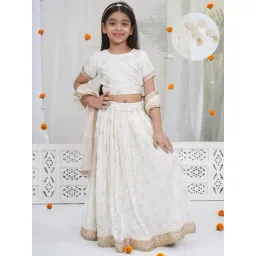 Little Bansi Girls White Embroidered Lehenga Set-image-13