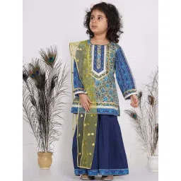 Little Bansi Kids Blue & Green Cotton Floral Print Full Sleeves Kurta Set-picture-48