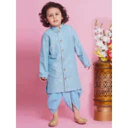 Little Bansi Kids Blue Embroidered Full Sleeves Sherwani with Dhoti-picture-37