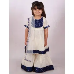 Little Bansi Kids Cream & Blue Striped Kurta, Sharara with Dupatta-picture-22
