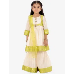 Little Bansi Kids Cream & Green Cotton Zari Work Suit Set-picture-25