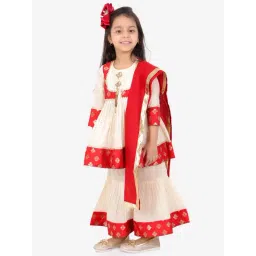 Little Bansi Kids Cream & Red Cotton Zari Work Suit Set-picture-26
