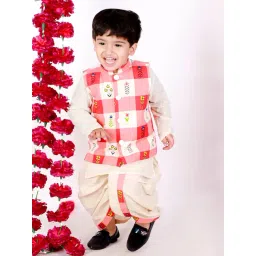 Little Bansi Kids Cream & Red Printed Kurta, Dhotis with Jacket-picture-29