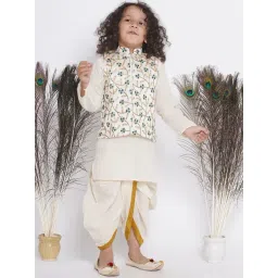 Little Bansi Kids Cream Embroidered Full Sleeves Kurta , Jacket with Dhoti-picture-32