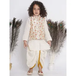 Little Bansi Kids Cream Embroidered Full Sleeves Kurta , Jacket with Dhoti-picture-20