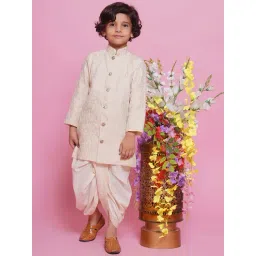 Little Bansi Kids Cream Embroidered Full Sleeves Sherwani with Dhoti-picture-17