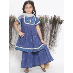 Little Bansi Kids Dark Blue Printed Kurta, Salwar with Dupatta-picture-10