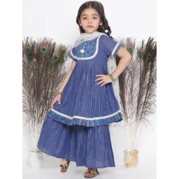 Little Bansi Kids Dark Blue Printed Kurta, Salwar with Dupatta image 4