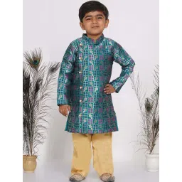 Little Bansi Kids Green & Beige Cotton Printed Full Sleeves Kurta Set-picture-37