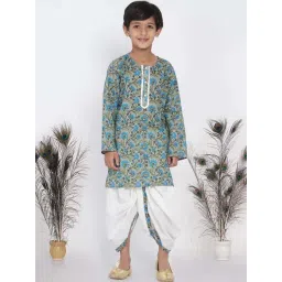 Little Bansi Kids Green & Cream Cotton Floral Print Kurta Set-picture-35