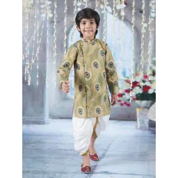 Little Bansi Kids Green & White Printed Kurta with Dhoti-picture-13