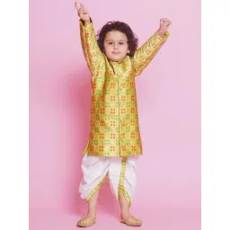 Little Bansi Kids Green & White Self Design Full Sleeves Sherwani with Dhoti-picture-17