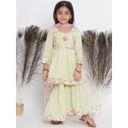 Little Bansi Kids Green Embroidered Kurta , Sharara with Dupatta-picture-16