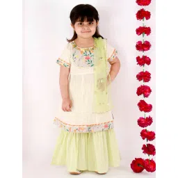 Little Bansi Kids Green Striped Kurta, Sharara with Dupatta-picture-25