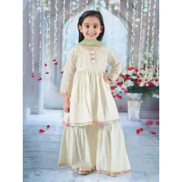 Little Bansi Kids Light Green Embroidery Kurta, Sharara with Dupatta-picture-34