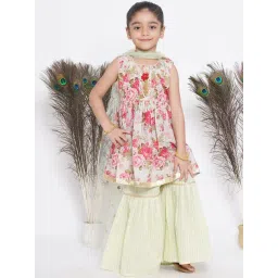Little Bansi Kids Light Green Floral Print Kurta, Sharara with Dupatta-picture-37