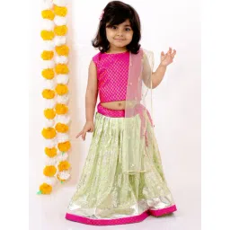 Little Bansi Kids Pink & Green Embellished Kurta Lehenga Set-picture-25