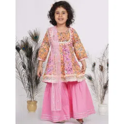 Little Bansi Kids Pink & Orange Cotton Floral Print Kurta Set-picture-23