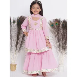 Little Bansi Kids Pink Embroidered Kurta , Sharara with Dupatta-picture-46