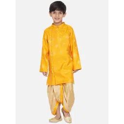 Little Bansi Kids Royal Yellow & Beige Self Design Kurta with Dhotis-picture-34