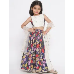 Little Bansi Kids White & Navy Embellished Top, Sharara, with Dupatta-picture-25