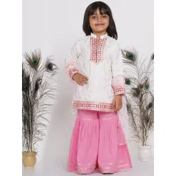Little Bansi Kids White & Pink Embellished Kurta with Sharara & Dupatta-picture-18
