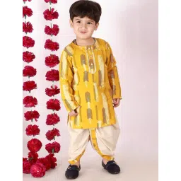 Little Bansi Kids Yellow & Beige Printed Kurta with Dhotis-picture-38