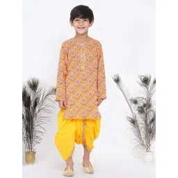 Little Bansi Kids Yellow & Pink Cotton Floral Print Full Sleeves Kurta Set-picture-17