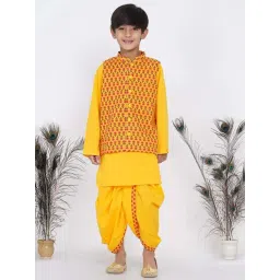 Little Bansi Kids Yellow & Pink Cotton Floral Print Full Sleeves Kurta Set-picture-18