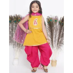Little Bansi Kids Yellow & Pink Embellished Kurta, Salwar with Dupatta-picture-35