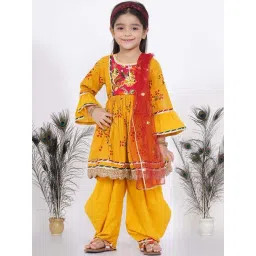 Little Bansi Kids Yellow & Red Cotton Floral Print Full Sleeves Kurta Set-picture-24