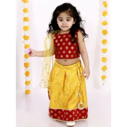 Little Bansi Kids Yellow & Red Embellished Kurta Lehenga Set-picture-34