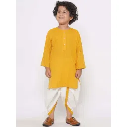Little Bansi Kids Yellow & White Cotton Embroidered Full Sleeves Kurta Set-picture-10