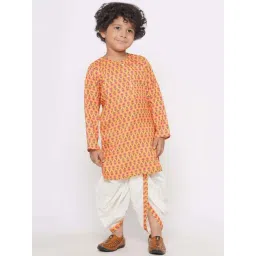 Little Bansi Kids Yellow & White Cotton Floral Print Full Sleeves Kurta Set-picture-13