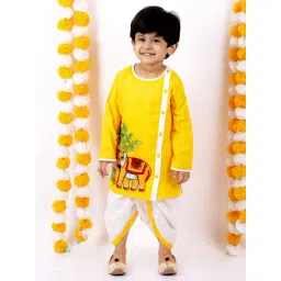 Little Bansi Kids Yellow Cotton Embroidered Kurta Set-picture-37