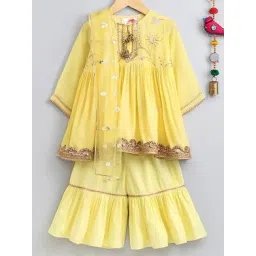 Little Bansi Kids Yellow Embroidered Suit Set-picture-31