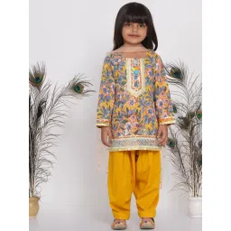 Little Bansi Kids Yellow Floral Print Kurta with Salwar & Dupatta-picture-27