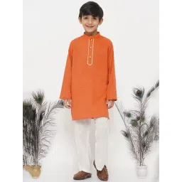 Little Bansi Orange & White Solid 1 Kurta + 1 Pyjamas-picture-13