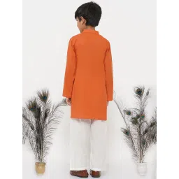 Little Bansi Orange & White Solid 1 Kurta + 1 Pyjamas image 2