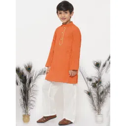Little Bansi Orange & White Solid 1 Kurta + 1 Pyjamas image 3