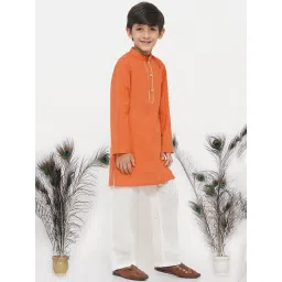 Little Bansi Orange & White Solid 1 Kurta + 1 Pyjamas image 4