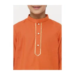 Little Bansi Orange & White Solid 1 Kurta + 1 Pyjamas image 5