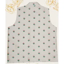 Little Bansi Silk Woven Sleeveless Floral Embroidered Nehru Jacket - Cream image 3