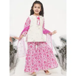 Little Bansi White & Pink Embroidered 1 Kurta, 1 Sharara & 1 Dupatta-picture-44