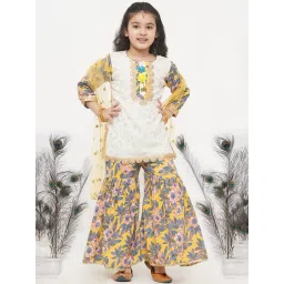 Little Bansi White & Yellow Embellished 1 Kurta, 1 Sharara & 1 Dupatta-picture-13