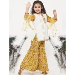 Little Bansi White & Yellow Embellished 1 Kurta, 1 Sharara & 1 Dupatta-picture-14