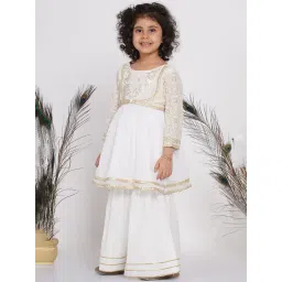 Little Bansi White Embellished 1 Kurta, 1 Sharara & 1 Dupatta image 3