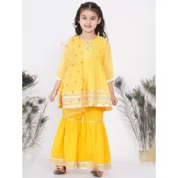 Little Bansi Yellow Embellished 1 Kurta, 1 Sharara & 1 Dupatta-picture-33